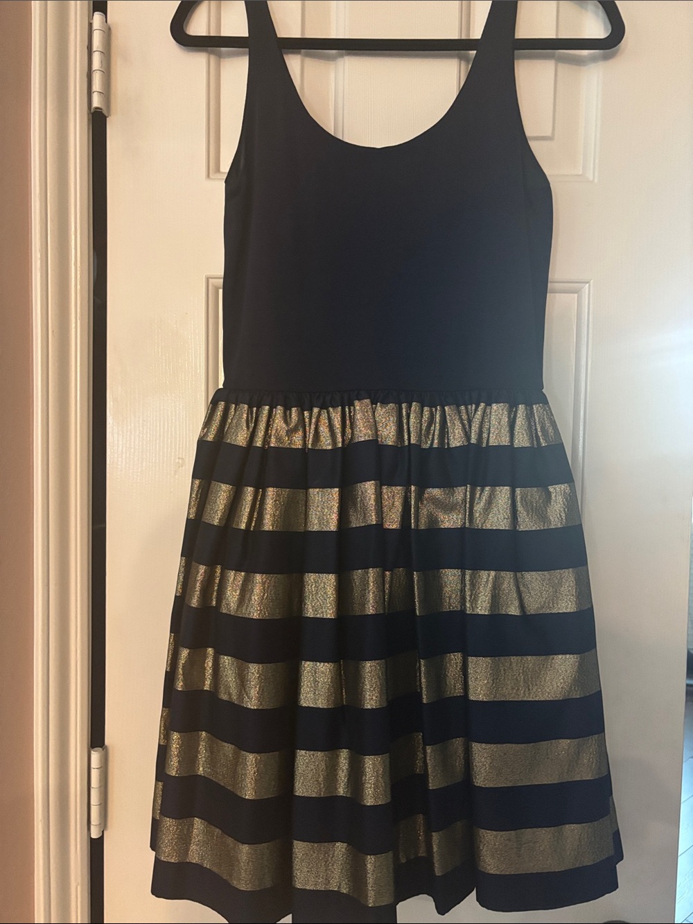 Chetta B Black and Gold Striped Party Dress